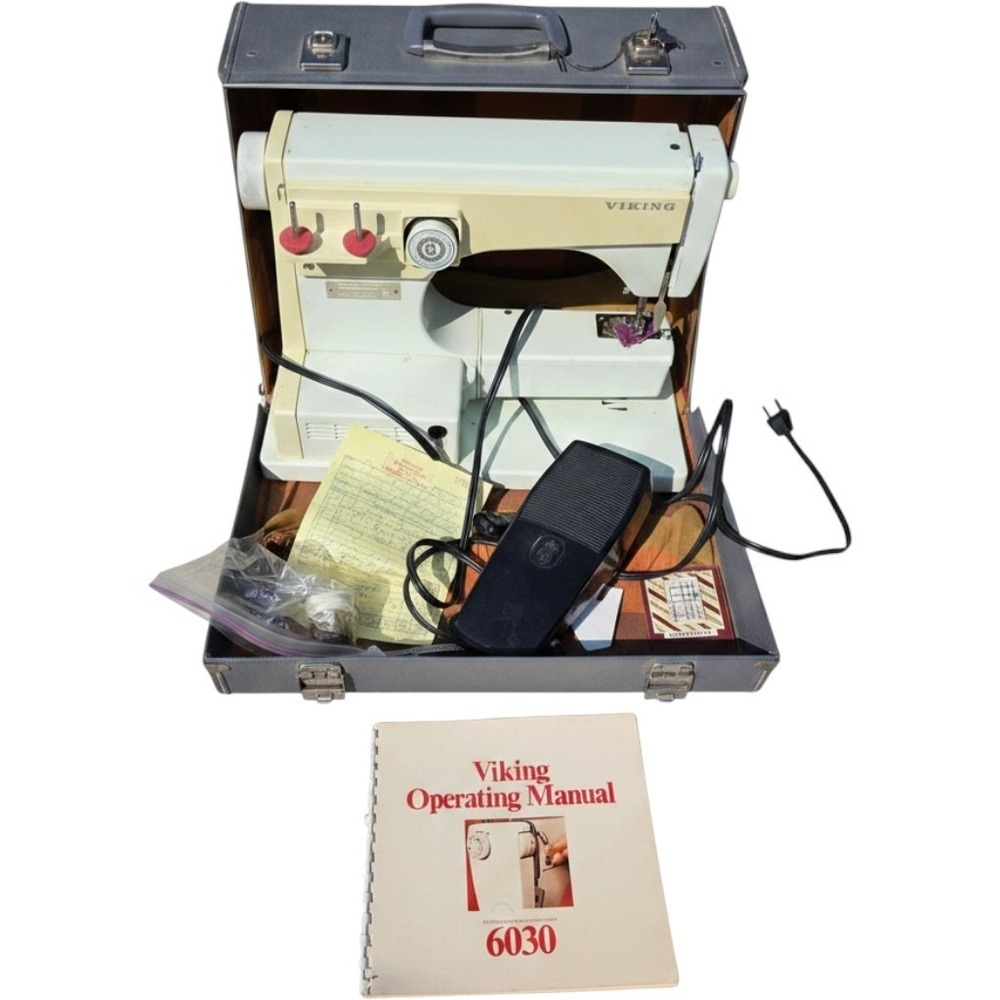 Husqvarna Viking 6030 Sewing Machine Made in Sweden with Case and Manual Vintage